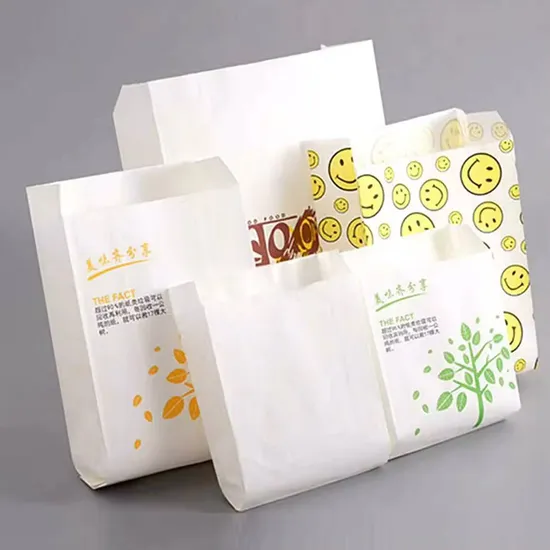 Sacchetti di carta oleata riciclabili marroni e bianchi personalizzati all'ingrosso