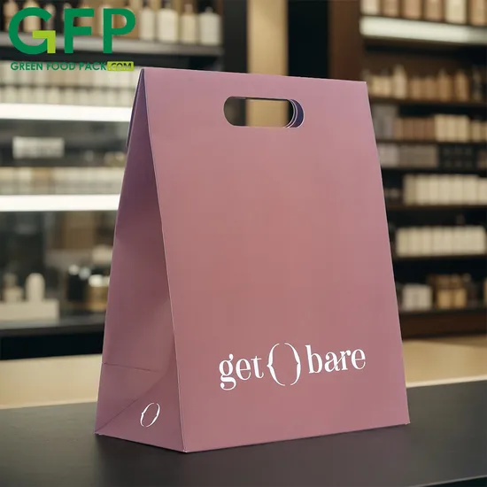 Buste di carta personalizzate per caffè da asporto, tè al latte e bollicine, buste di carta per cibo da asporto, buste di carta con manico fustellato, sacchetti di carta per la spesa