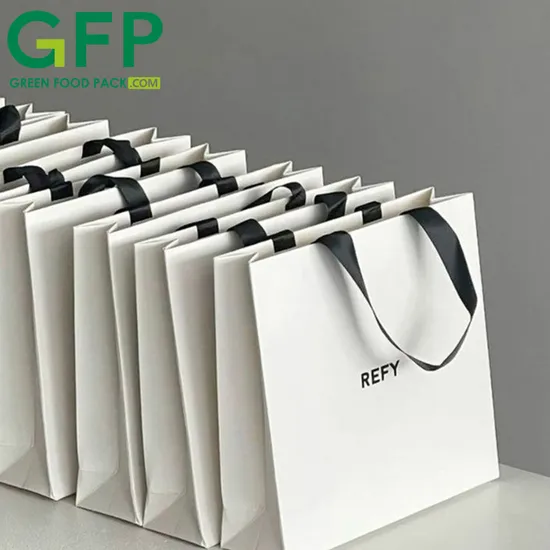 Borse regalo in carta riciclata di lusso con stampa personalizzata del logo, borse per la spesa con loghi