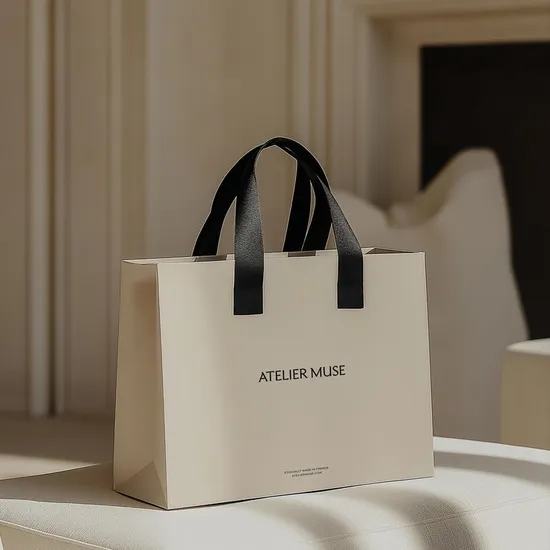 Borsa regalo di lusso personalizzata in cartone e carta con nastro